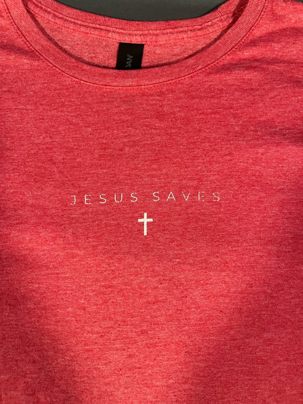 Jesus Saves Classic Red Heather Crew Neck Short Sleeve Tee Size Small